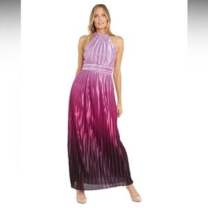 🌟NWT R&M Richards Pink Purple Magenta Ombré Pleated Halter Maxi Formal Dress Sz6
